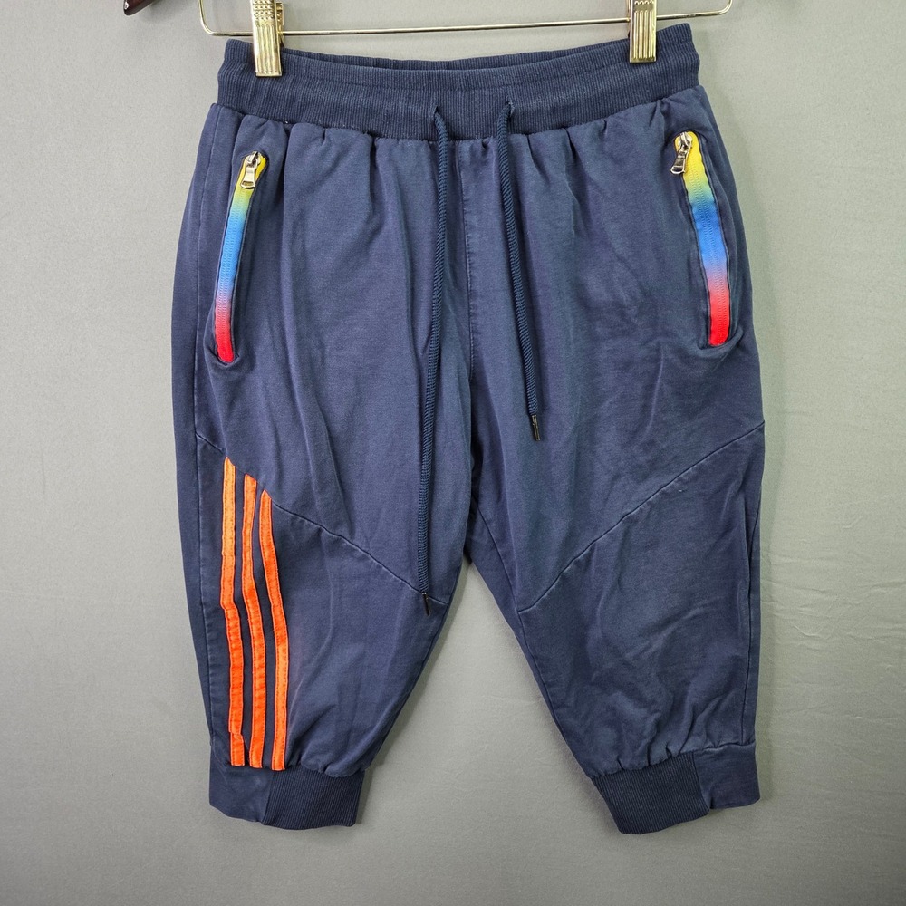 Unbranded Jogger Cropped Pants Mens S Navy Blue Rainbow Zip Orange Stripe